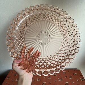 Anchor Hocking Waterford Waffle Pink Depression Glass 14" Cake Plate